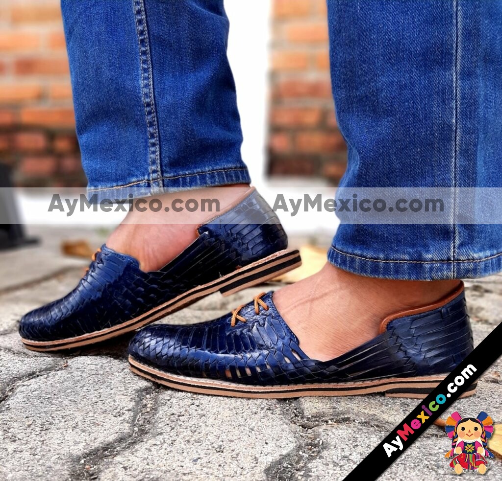 zj00108 Huarache artesanal agujeta piso hombre piel azul mayoreo fabricante calzado zapatos proveedor sandalias taller maquilador