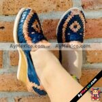 zj00397 Plataforma Artesanales Color Azul Con Tejido De Tacon Mujer De Piel Sahuayo Michoacan mayoreo fabricante de calzado zapatos taller maquilador