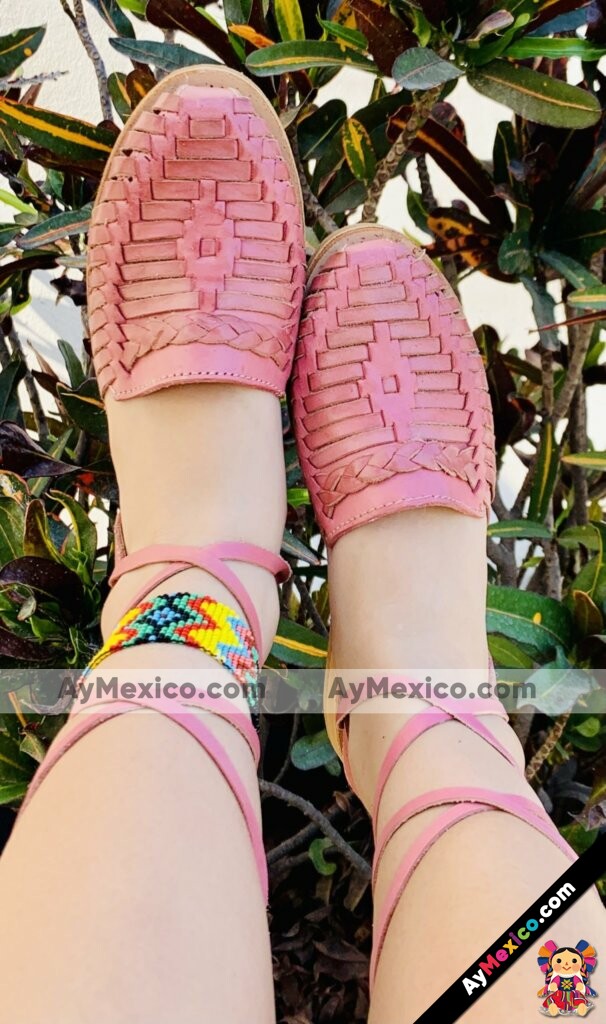 zj00440 Huaraches Artesanales Color Rosa Alpargata Tejido De Piso Mujer De Piel Sahuayo Michoacan mayoreo fabricante de calzado zapatos taller maquilador (1)