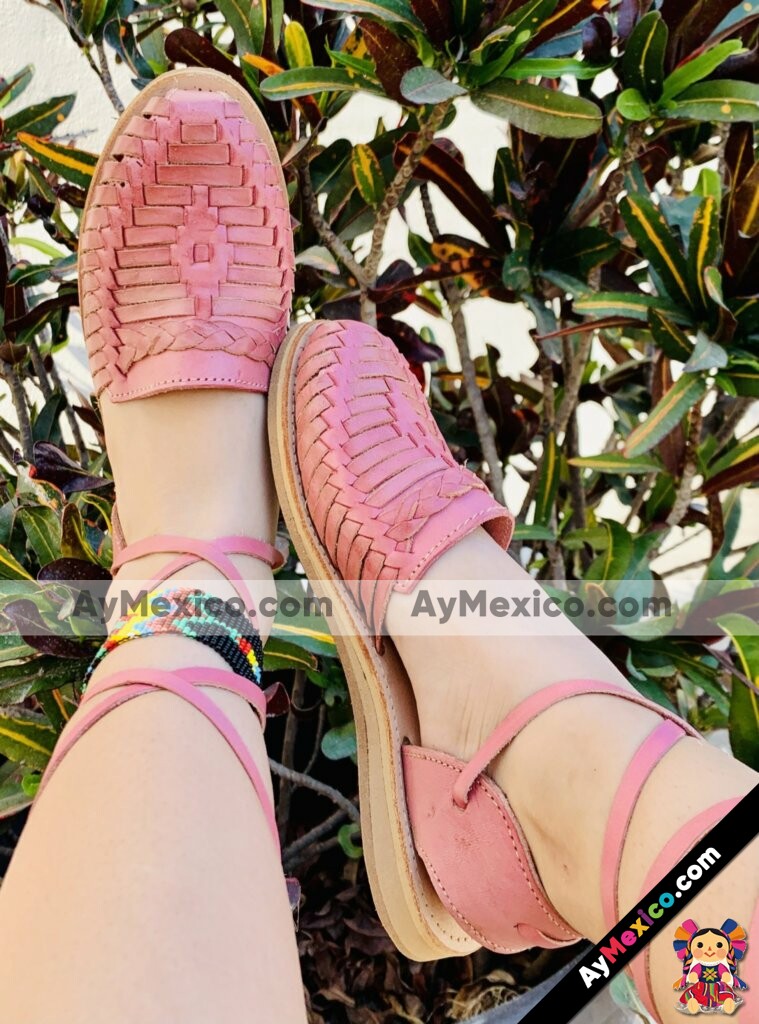 zj00440 Huaraches Artesanales Color Rosa Alpargata Tejido De Piso Mujer De Piel Sahuayo Michoacan mayoreo fabricante de calzado zapatos taller maquilador