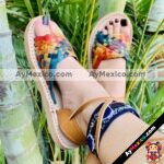 zj00610 Huaraches Artesanales Color Café Alpargata Tejido Multicolor De Piso Mujer De Piel Sahuayo Michoacan mayoreo fabricante de calzado zapatos taller maquilador (1)