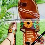 zj00683 Sandalias Artesanales Color Café Con Bordado De Piso Mujer De Piel Sahuayo Michoacan mayoreo fabricante de calzado zapatos taller maquilador (2)