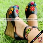 zs00070 Plataforma Artesanales Color Con Bordado Cruces Multicolor De Tacon Mujer De Piel Sahuayo Michoacan mayoreo fabricante de calzado zapatos taller maquilado (