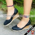 zs00572 Plataforma Artesanales Color Negro Con Tejido De Tacon Mujer De Piel Sahuayo Michoacan mayoreo fabricante de calzado zapatos taller maquilador (2)