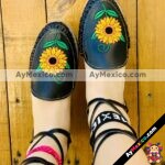 zj00161 Huarache artesanal alpargata girasol mujer piel negro mayoreo fabricante calzado zapatos proveedor sandalias taller maquilador