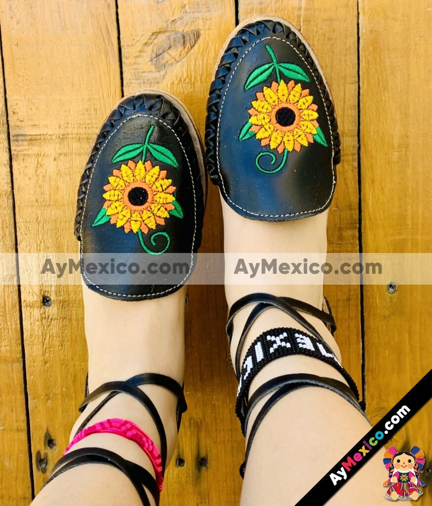 zj00161 Huarache artesanal alpargata girasol mujer piel negro mayoreo fabricante calzado zapatos proveedor sandalias taller maquilador (1)