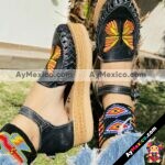 zj00673 Plataforma Artesanales Color Negro Con Bordado Con Hebilla De Tacon Mujer De Piel Sahuayo Michoacan mayoreo fabricante de calzado zapatos (1)