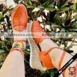 zj00521 Plataforma Artesanales Color Naranja Alpargata Tejido De Tacon Mujer De Piel Sahuayo Michoacan mayoreo fabricante de calzado zapatos taller maquilador