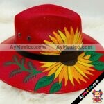 aj00077 Sombrero pintado a mano con diseño de girasol artesanal mujer mayoreo fabricante proveedor ropa taller maquilador