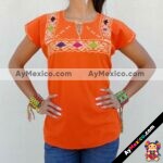 rj00423 Camisa blusa artesanal bordada a mano de manta naranja mayoreo fabricante proveedor taller maquilador (1)