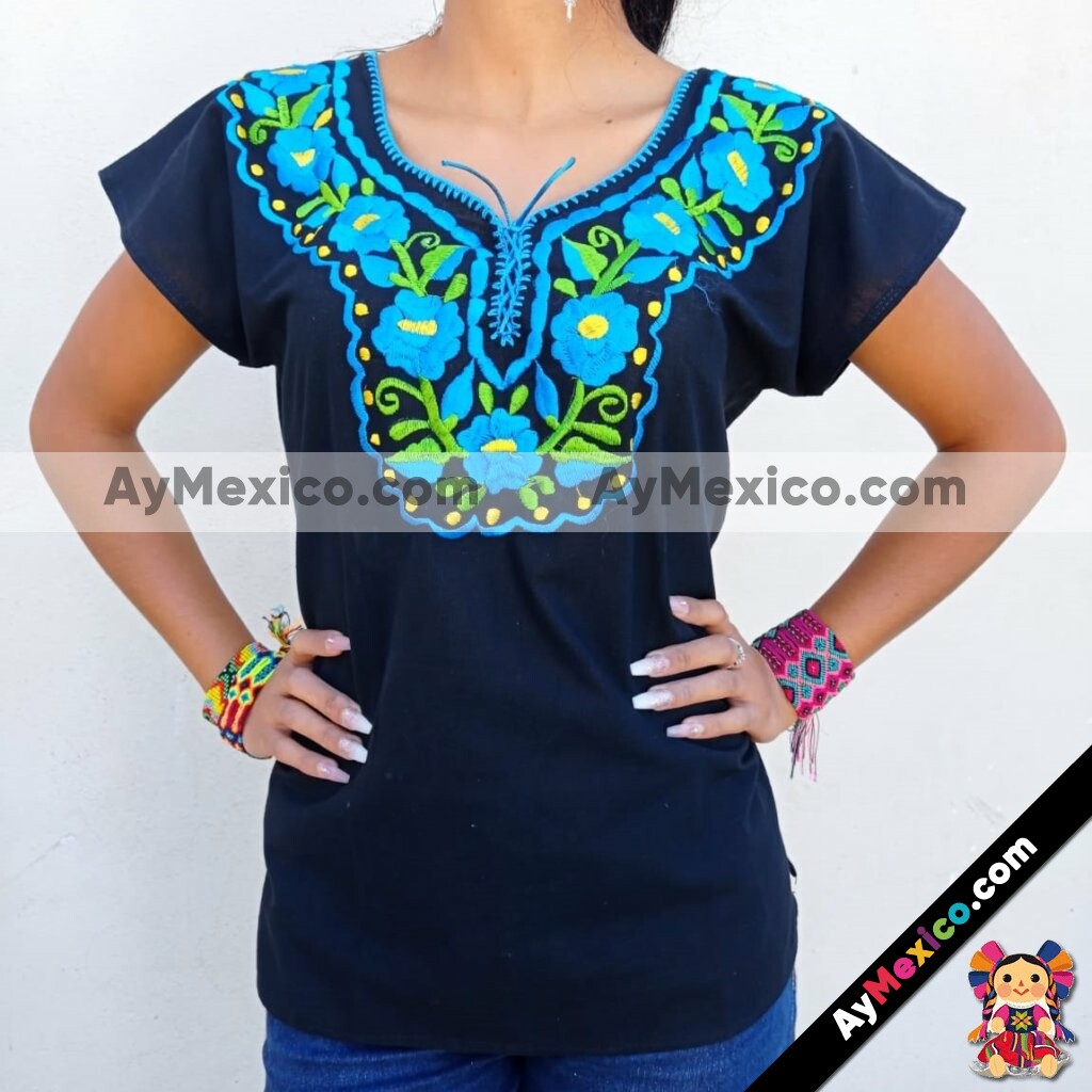 rj00433 Blusa bordada a mano negro artesanal mexicano para mujer hecho en  Chiapas mayoreo fabrica 