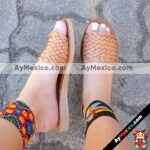 zs00752 Sandalias Artesanales Color Café Con Tejido De Piso Mujer De Piel Sahuayo Michoacan mayoreo fabricante de calzado zapatos taller maquilador (1)