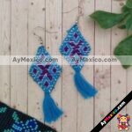 aj00102 Par de aretes artesanales bordados a mano con forma de rombo color azul mayoreo fabricante proveedor taller maquilador (1)