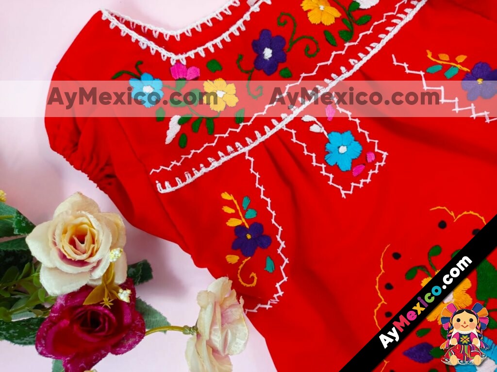 rj00438 Pañalero bordado a mano color rojo artesanal mexicano para Bebe  hecho en Chiapas mayoreo fabrica 