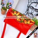 bs00140 Bolsa cartera artesanal bordada color rojo diseño de floresmayoreo fabricante proveedor taller maquilador (1)