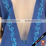 rj00562 Blusa de manta color azul bordada con diseño de flores abierto espalda artesanal mujer mayoreo fabricante proveedor ropa taller maquilador
