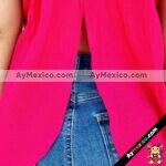 rj00565 Blusa de manta color rosa bordada con diseño de flores abierto espalda artesanal mujer mayoreo fabricante proveedor ropa taller maquilador