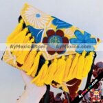 bs00147 Bolsa cartera artesanal bordada con pompones medida 25x17cm color amarillomayoreo fabricante proveedor taller maquilador (1)
