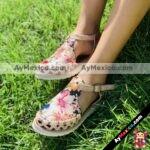 zj00844 Huaraches artesanales piel pintada con diseño de flores tejido natural de piso mujer mayoreo fabricante calzado zapatos proveedor sandalias taller maquilador