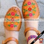 zs00884 Huaraches artesanales color nuez bordado de flores de piso mujer mayoreo fabricante calzado zapatos proveedor sandalias taller maquilador
