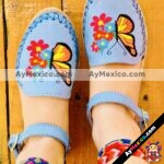 zs00914 Huaraches artesanales tejido color azul bordado de mariposa de piso mujer mayoreo fabricante calzado zapatos proveedor sandalias taller maquilador