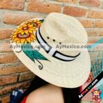 aj00164 Lote de 3 sombreros de palma pintado a mano artesanal diseño de flor con girasolesmayoreo fabricante proveedor taller maquilador (1)