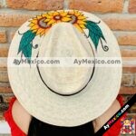 aj00164 Lote de 3 sombreros de palma pintado a mano artesanal diseño de flor con girasolesmayoreo fabricante proveedor taller maquilador (1)