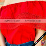 rj00588 Blusa campesina de manta color rojo diseño de encaje unitallamayoreo fabricante proveedor taller maquilador (1)