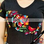 rs00176 Camisa color negro bordada a mano de algodon diseño de mexico artesanal mujer mayoreo fabricante proveedor ropa taller maquilador