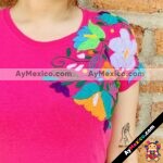 rs00177 Camisa rosa bordada a mano de algodon diseño de flores artesanal mujer mayoreo fabricante proveedor ropa taller maquilador (1)