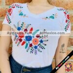 rs00179 Camisa color blanco bordada a mano de algodon diseño de flores artesanal mujer mayoreo fabricante proveedor ropa taller maquilador (1)