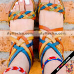 zj00173 Huaraches Artesanales Color Café Con Tejido Multicolor De Piso Mujer De Piel Sahuayo Michoacan mayoreo fabricante de calzado zapatos taller maquilador (1)