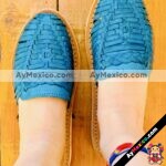 zj00365 Huaraches Artesanales Color Azul Con Tejido De Piso Mujer De Piel Sahuayo Michoacan mayoreo fabricante de calzado zapatos taller maquilador (1)