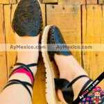 zs00942 Huaraches artesanales tipo alpargata color negro y diseño de troquel con flor de piso mujer mayoreo fabricante calzado zapatos proveedor sandalias taller maquilador (1)