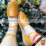 zj00893 Huaraches Mexicanos De Piso Mujer Color Amarillo De Piel Con tipo alpargata Hecho En Sahuayo Michoacanmayoreo fabricante calzado zapatos proveedor sandalias taller maquilador