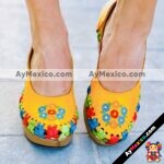 zs00959 Huaraches artesanales color amarillo bordado de flores altura de tacon 9cm aprox de plataforma mujer mayoreo fabricante calzado zapatos proveedor sandalias taller maquilador