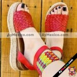 zs00963 Huaraches artesanales mexicanos de plataforma para mujer trenza color rojo altura de suela 5 cm aprox mayoreo fabrica