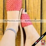 zs00973 Huaraches Mexicanos De Piso Mujer Color Rosa De Piel Con tejido trenza Hecho En Sahuayo Michoacan