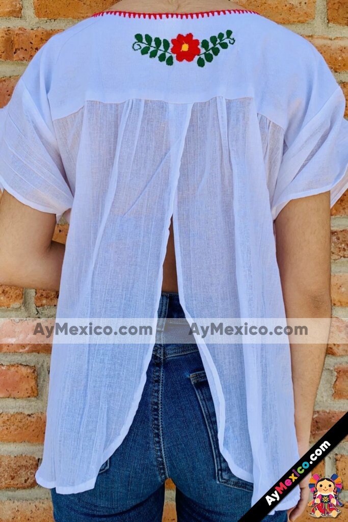 Blusa artesanal para hecho en Chiapas de manta color blanco mayoreo fabrica - AyMexico.com