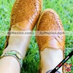zs00982 Huaraches Mexicanos De Piso Mujer Color Tan De Piel Con diseño de rombo Hecho En Sahuayo Michoacan