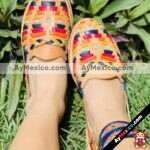 zs00983 Huaraches Mexicanos De Piso Mujer Color Tan De Piel Con tejido combinado Hecho En Sahuayo Michoacan (1)