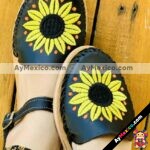 zs01003 Huaraches Mexicanos De Piso Mujer Color Negro De Piel Con bordado flor Hecho En Sahuayo Michoacanmayoreo fabricante calzado zapatos proveedor sandalias taller maquilador