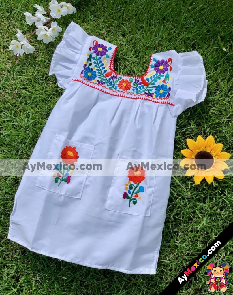rj00752 Vestido artesanal mexicano de manta para infantil hecho en Sahuayo  Michoacan mayoreo fabrica 