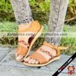 zs01018 Huaraches Mexicanos De Piso Mujer Color Nuez De Piel Con con trenza de colores Hecho En Sahuayo Michoacanmayoreo fabricante calzado zapatos proveedor sandalias taller maquilador (1)