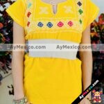 rj00422 Camisa blusa artesanal bordada a mano de manta amarillo mayoreo fabricante proveedor taller maquilador (2)