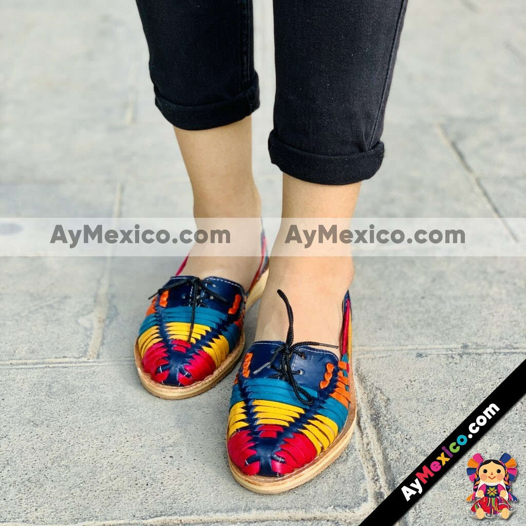 zj00022 Huaraches Artesanales Color Azul Con Tejido Multicolor De Piso Mujer De Piel Sahuayo Michoacan mayoreo fabricante de calzado zapatos taller maquilador(2)
