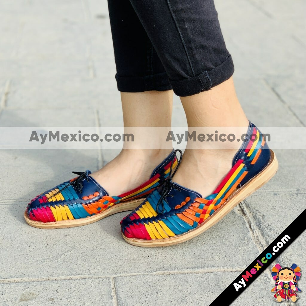 zj00022 Huaraches Artesanales Color Azul Con Tejido Multicolor De Piso Mujer De Piel Sahuayo Michoacan mayoreo fabricante de calzado zapatos taller maquilador(3)