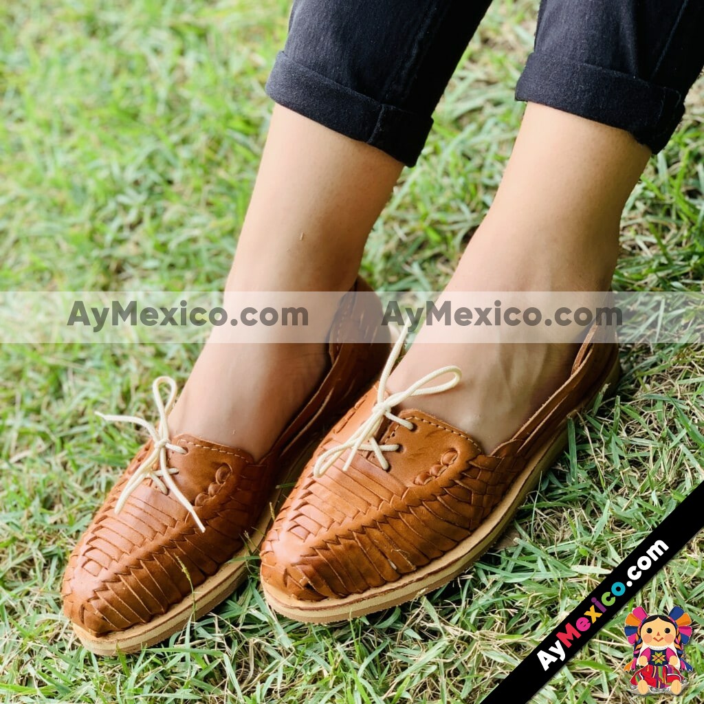 zj00032 Huaraches Artesanales Color Café Con Tejido Agujeta De Piso Mujer De Piel Sahuayo Michoacan mayoreo fabricante de calzado zapatos taller maquilador(1)