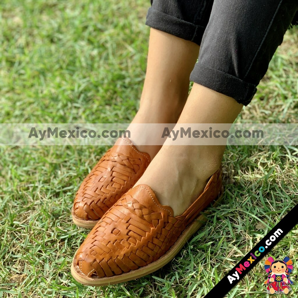 zj00035 Huaraches Artesanales Color Café Con Tejido De Piso Mujer De Piel Sahuayo Michoacan mayoreo fabricante de calzado zapatos taller maquilador(2)
