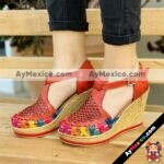 zj00051 Plataforma Artesanales Color Rojo Laser Cruces Multicolor De Tacon Mujer De Piel Sahuayo Michoacan mayoreo fabricante de calzado zapatos taller maquilador (1)